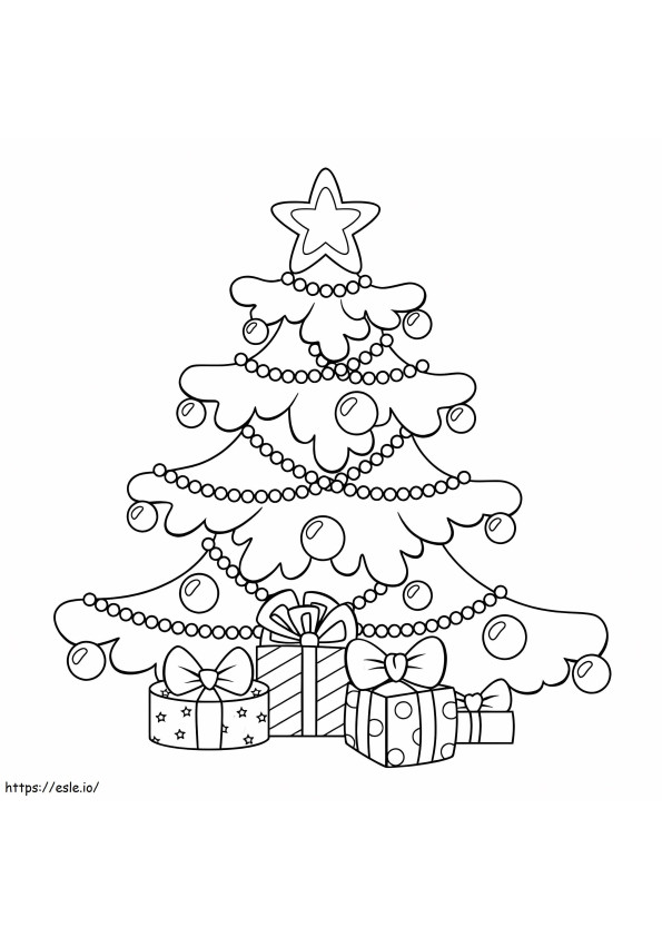 Pohon Natal Dengan Kotak Hadiah Gambar Mewarnai