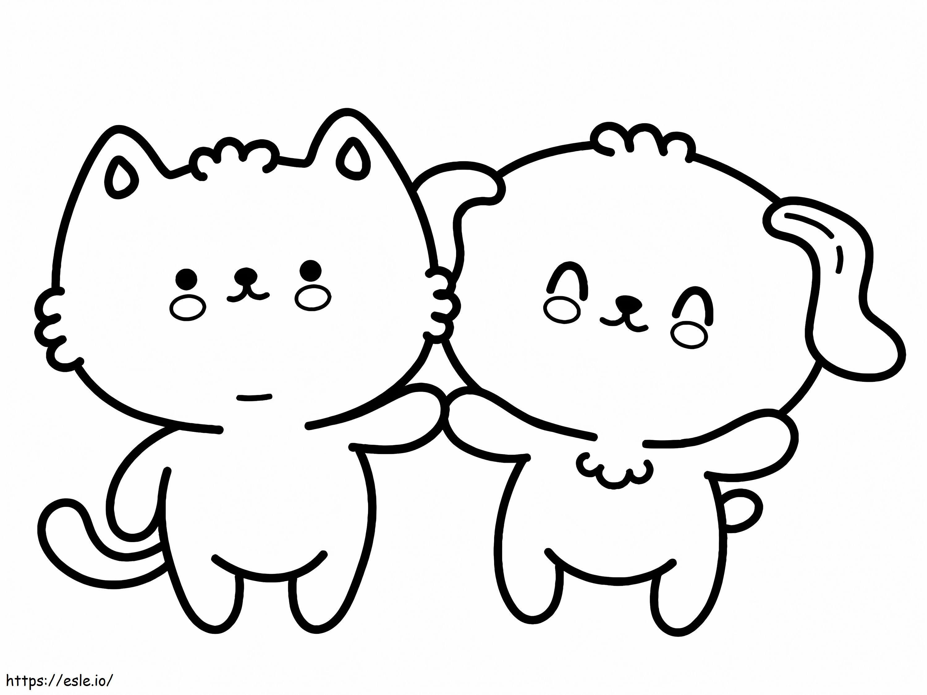 Perro y gato kawaii para colorear