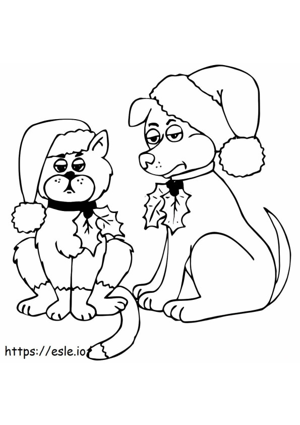 Anjing Dan Kucing Saat Natal Gambar Mewarnai