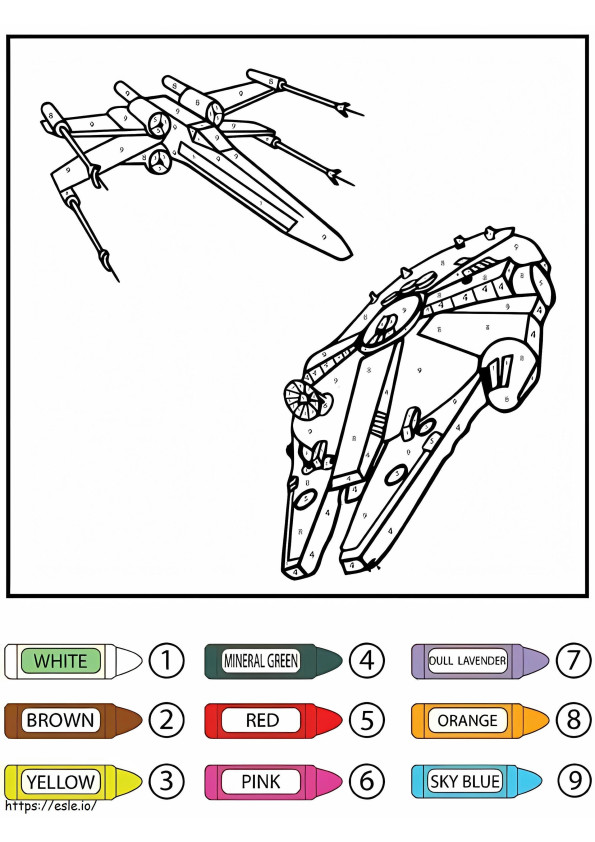 Star Wars X Wing Starfighter And Millennium Falcon Color By Number coloring page