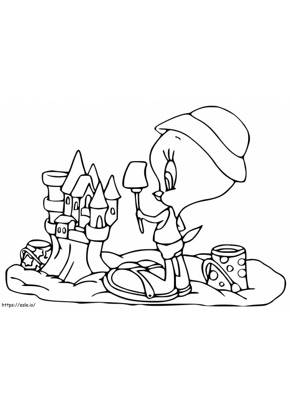 Tweety Bird And Sand Castle coloring page