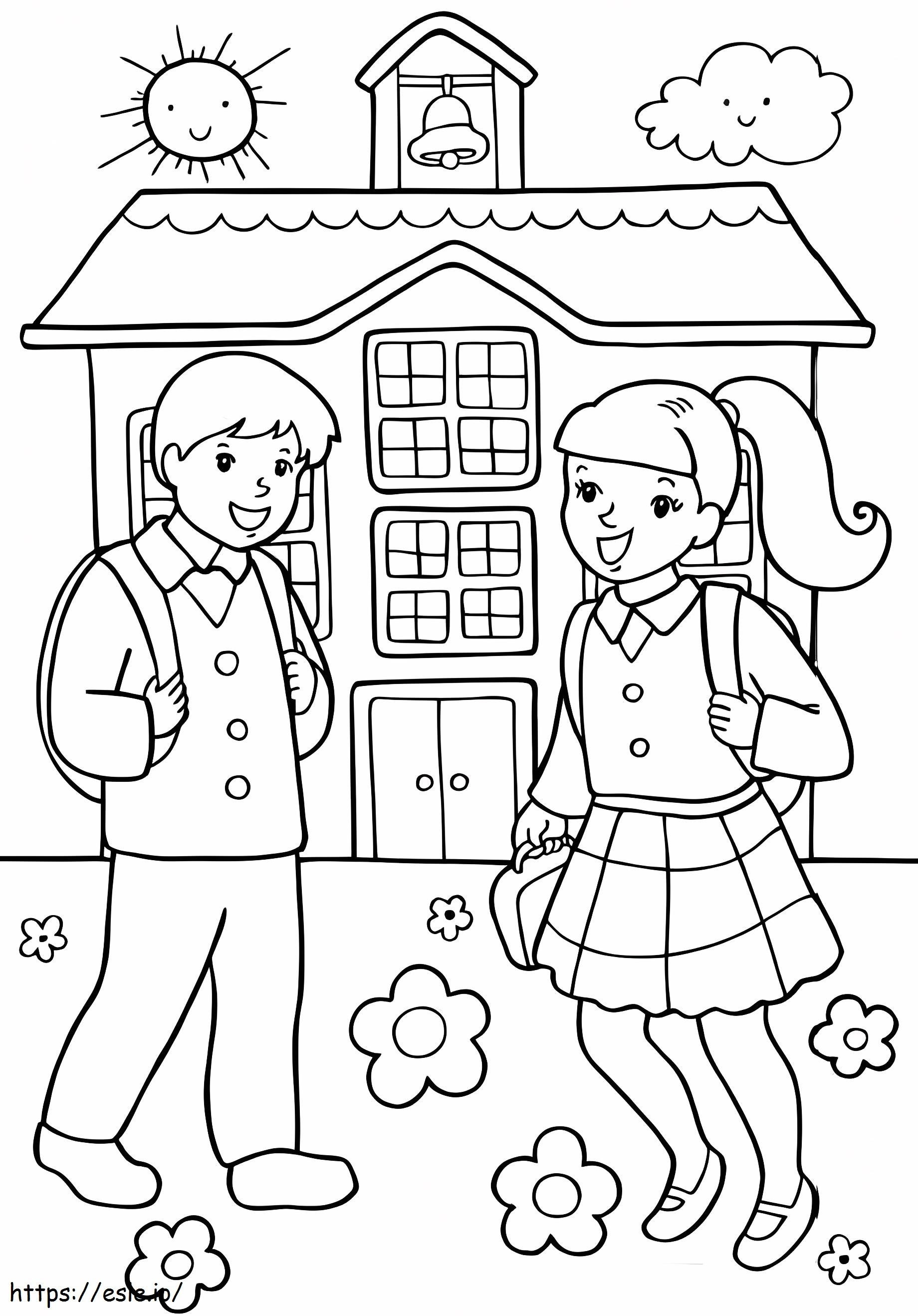 Girl And Boy At School coloring page