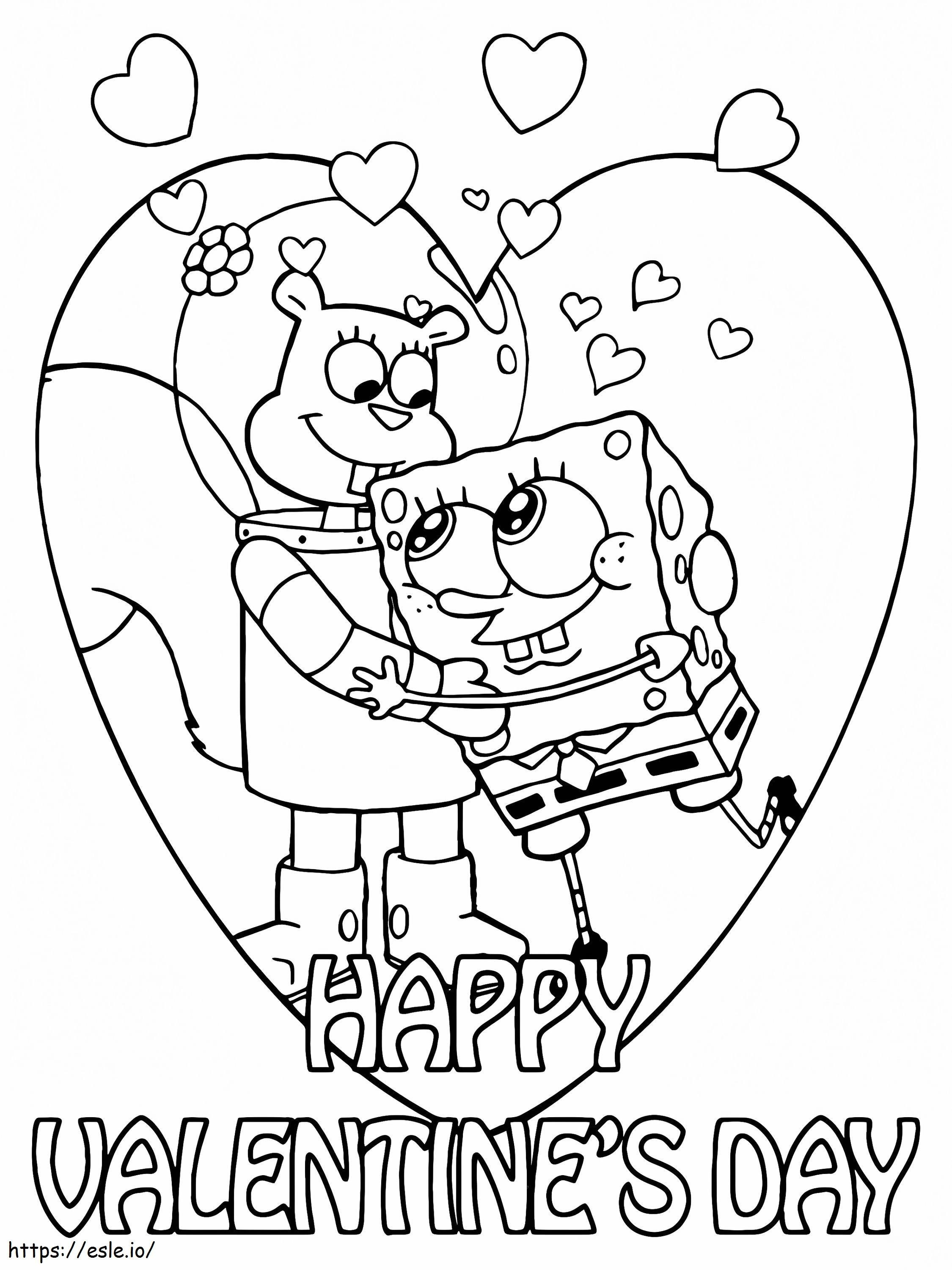 Sandy e Bob Esponja Dia dos Namorados para colorir