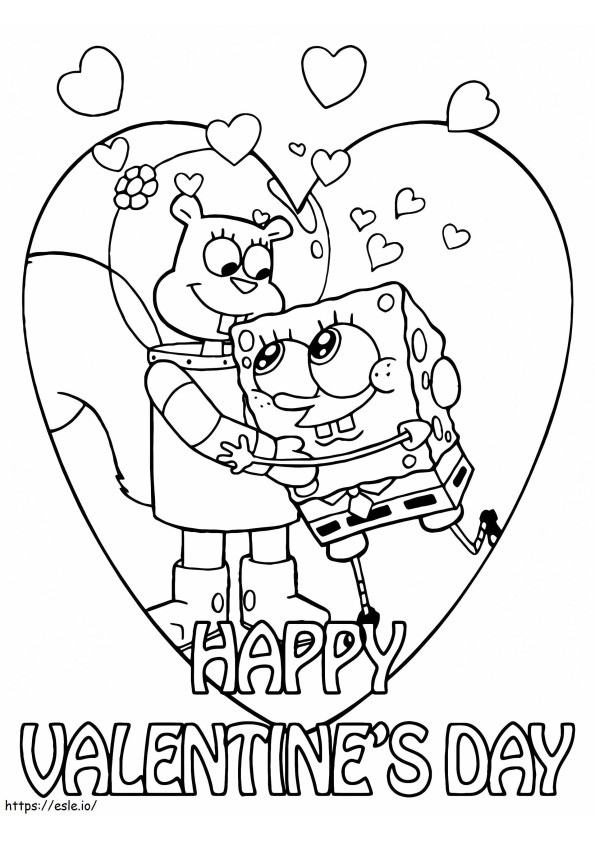 Sandy ja Spongebob Ystävänpäivä värityskuva
