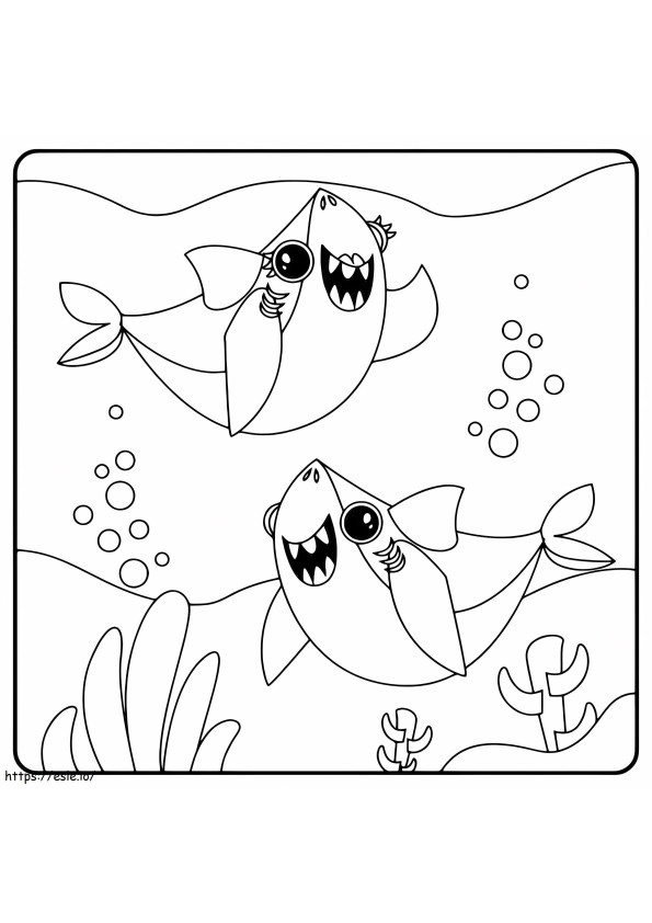 Coloriage Deux bébés requins heureux à imprimer dessin