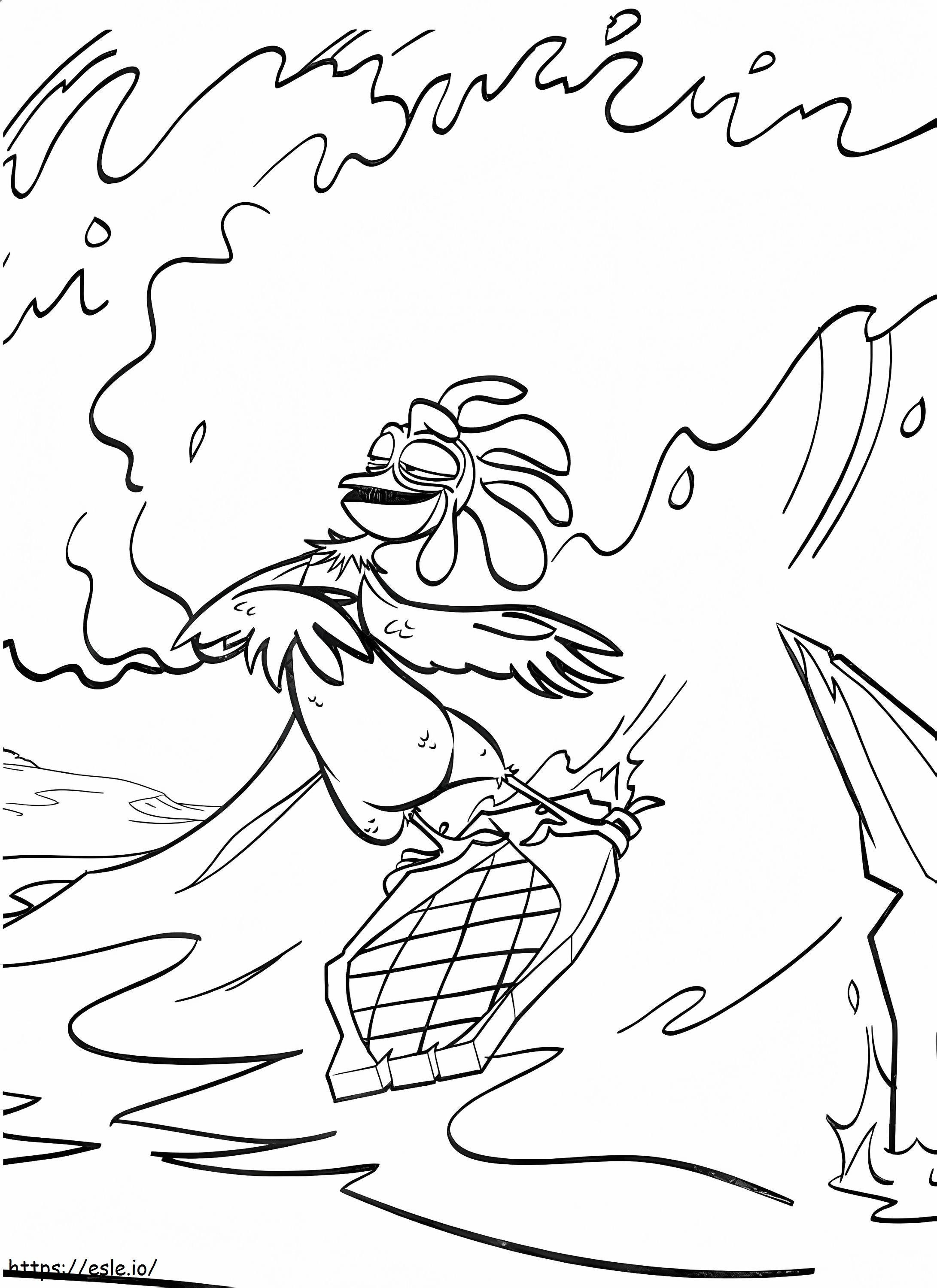 Funny Chicken Surfing coloring page