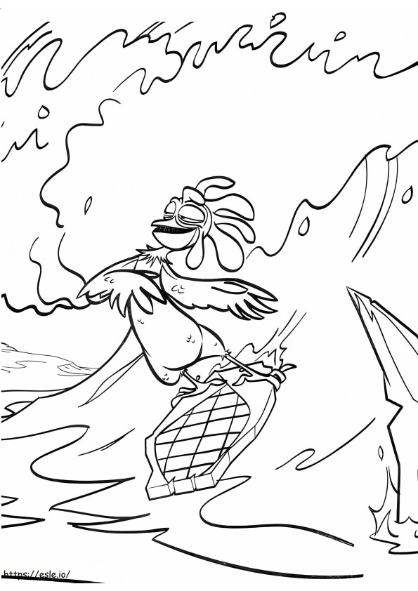 Funny Chicken Surfing coloring page