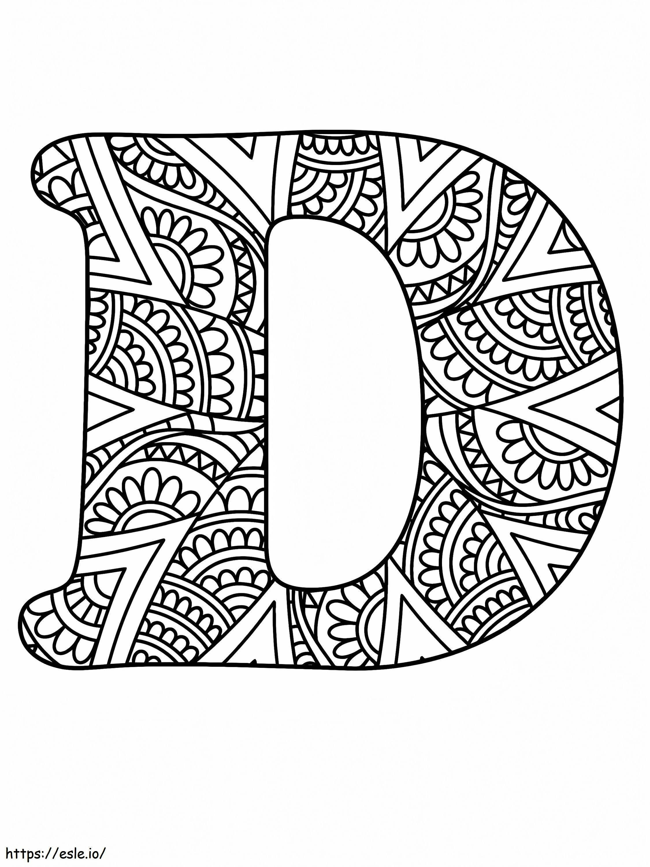 Letra D Mandala Alfabeto para colorir