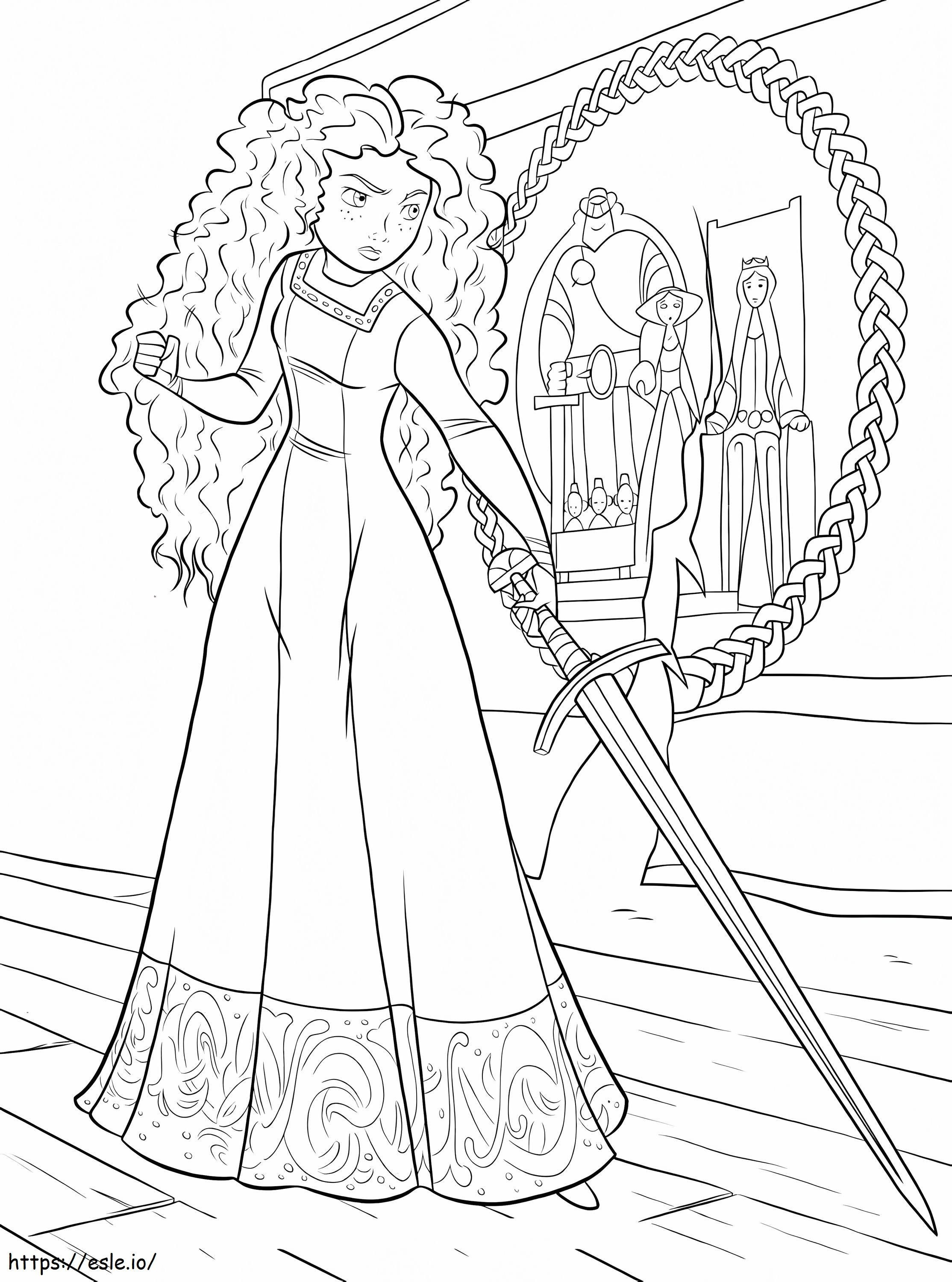 Coloriage Princesse Merida avec épée à imprimer dessin