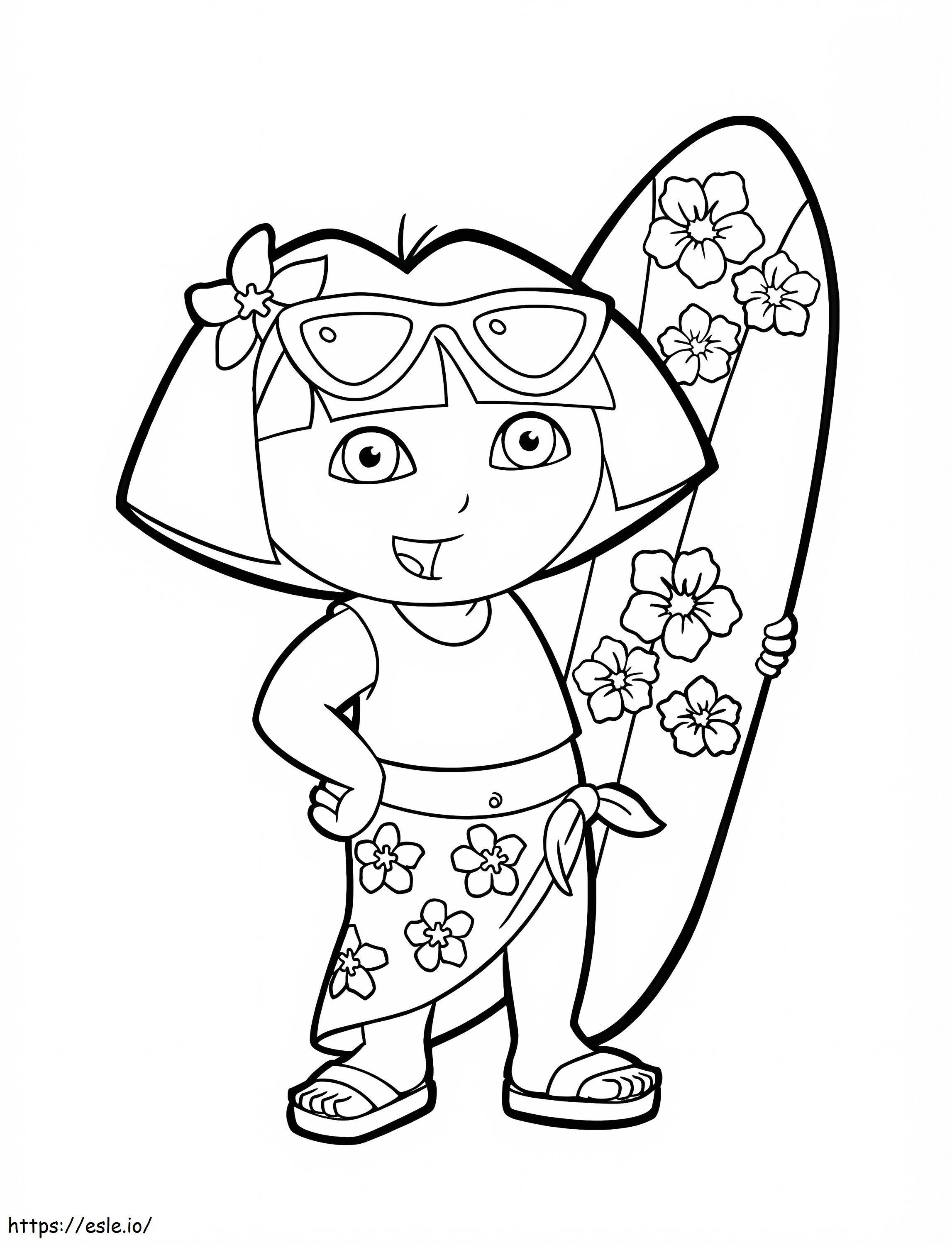 Dora And Surfboard coloring page