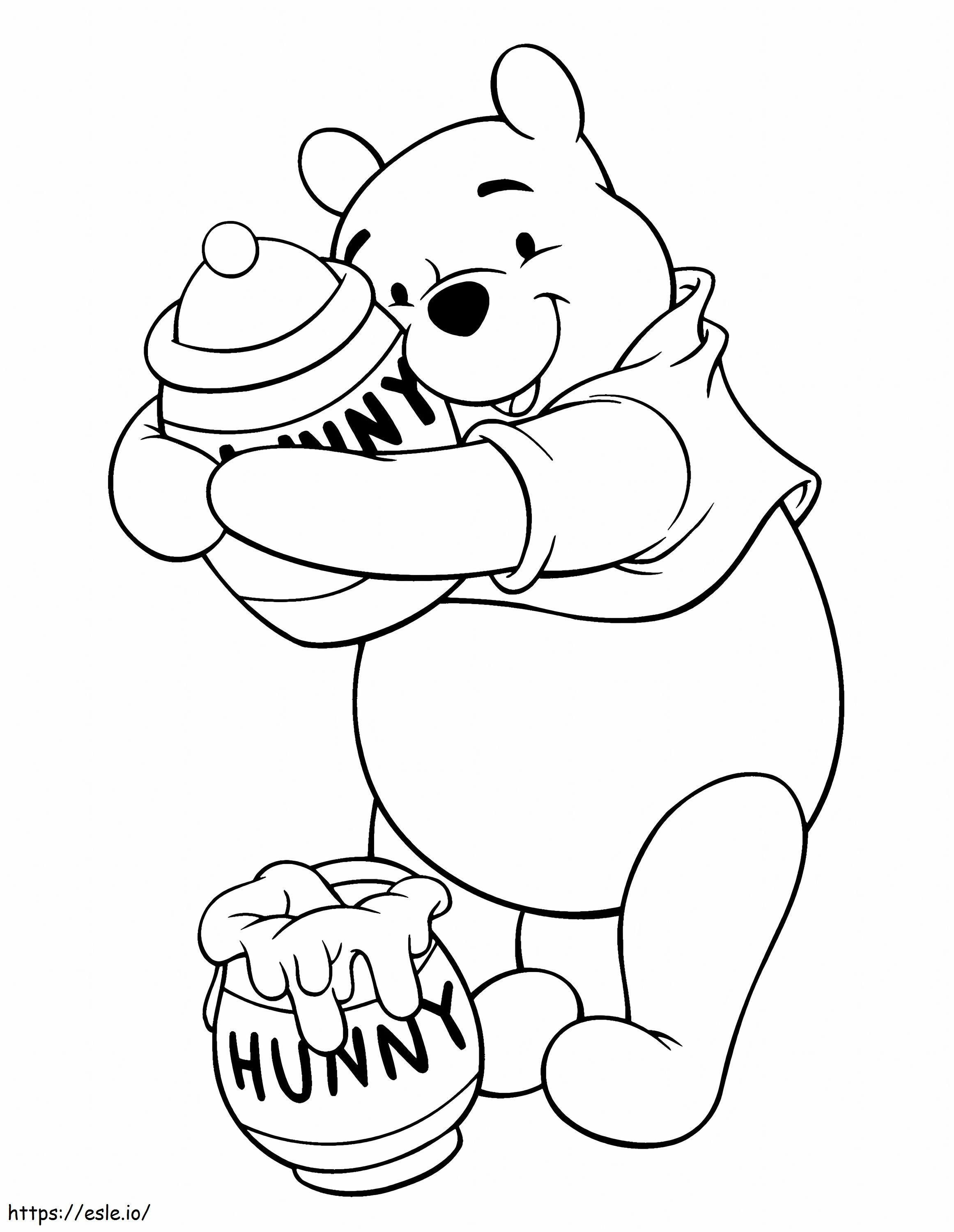Ursinho Pooh e dois potes de mel para colorir