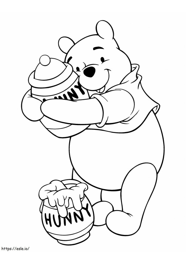 Coloriage Winnie l'ourson et deux pots de miel à imprimer dessin