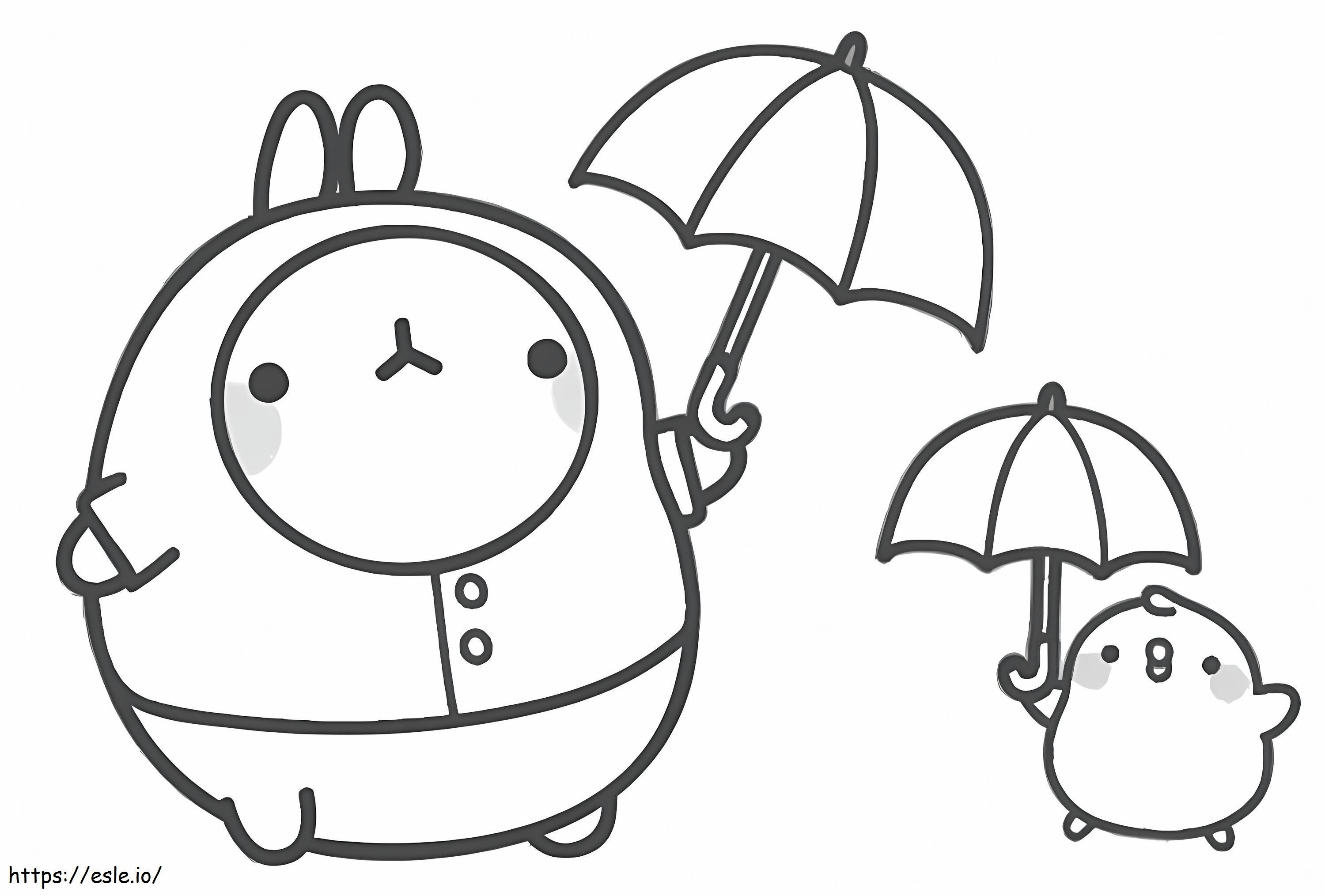 Molang com guarda-chuva para colorir