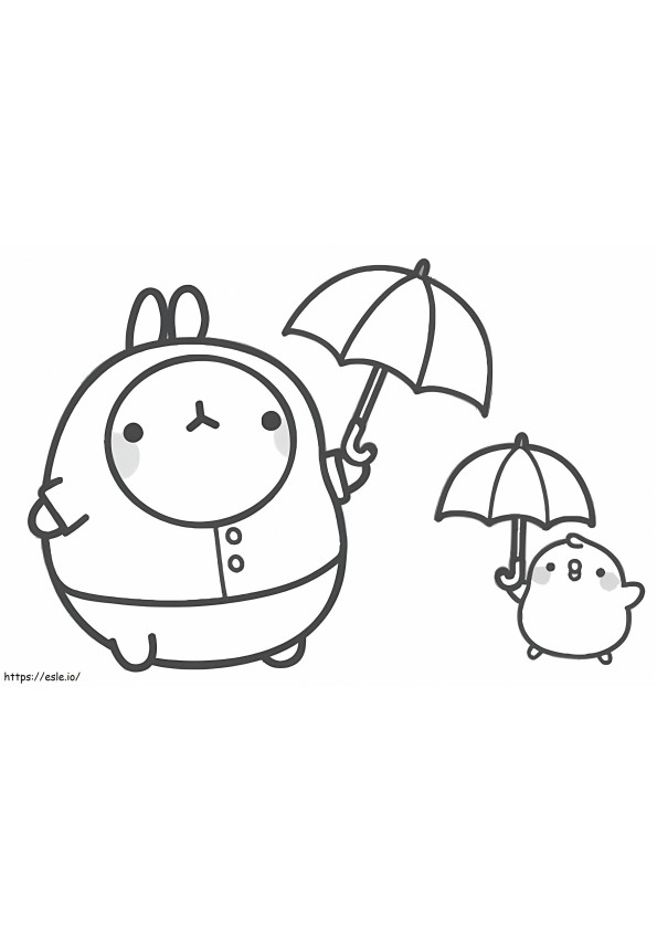 Molang com guarda-chuva para colorir