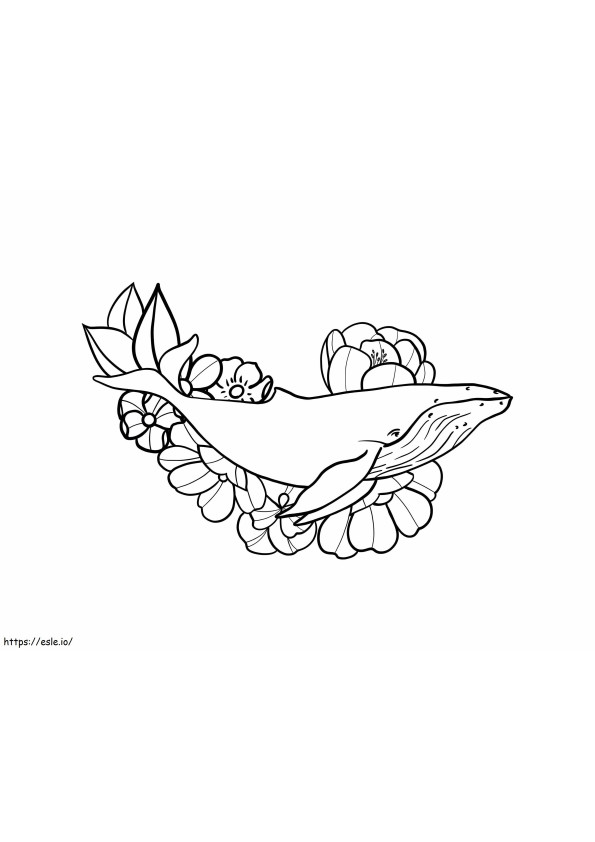 Coloriage Baleine avec des fleurs à imprimer dessin