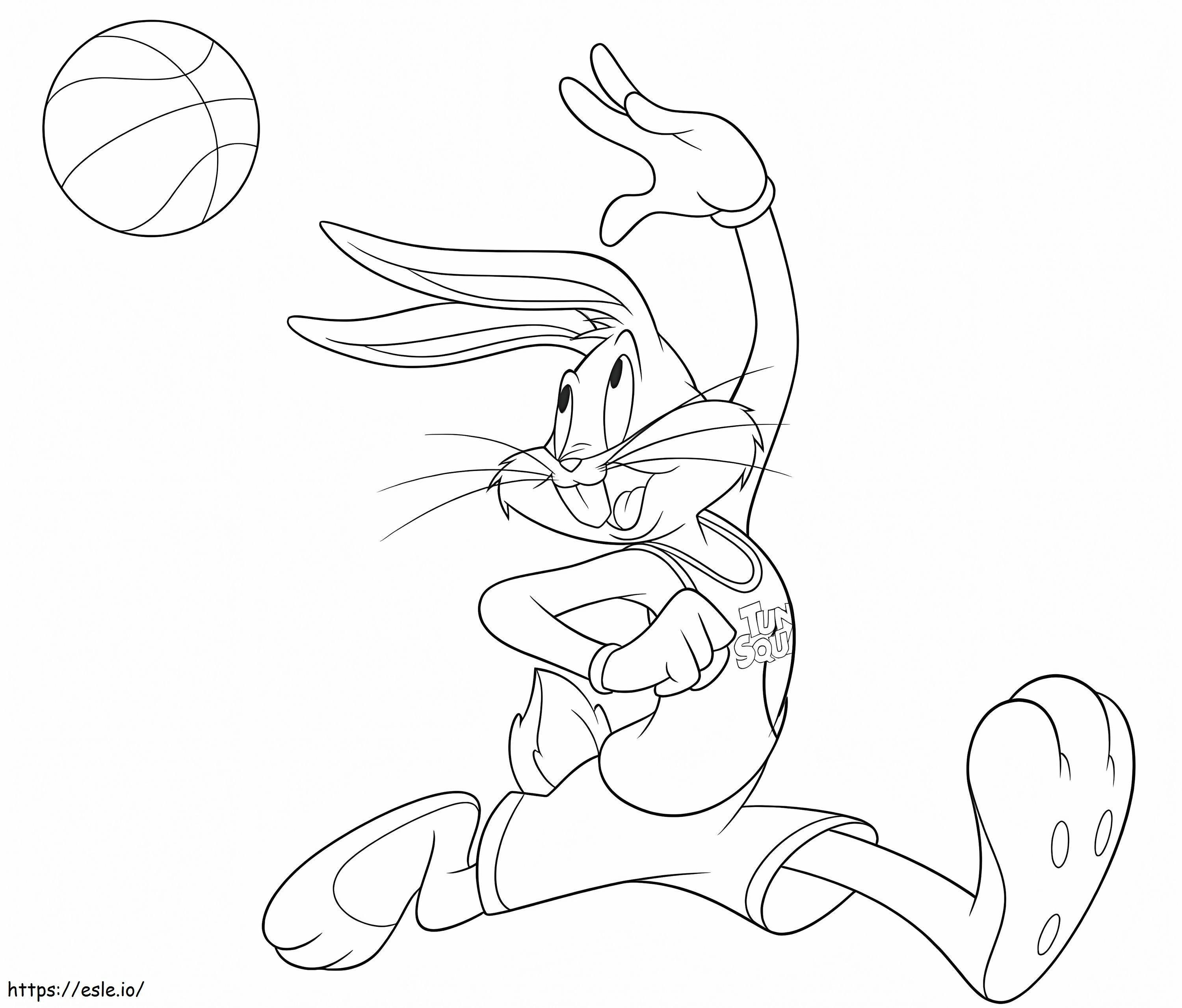 Running Bugs Bunny pelaa koripalloa värityskuva