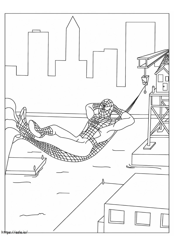 Coloriage Spider Man allongé dans un hamac à imprimer dessin