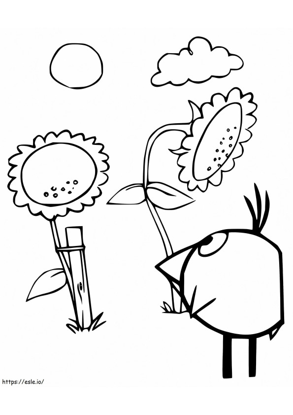 Chirp And Flowers coloring page