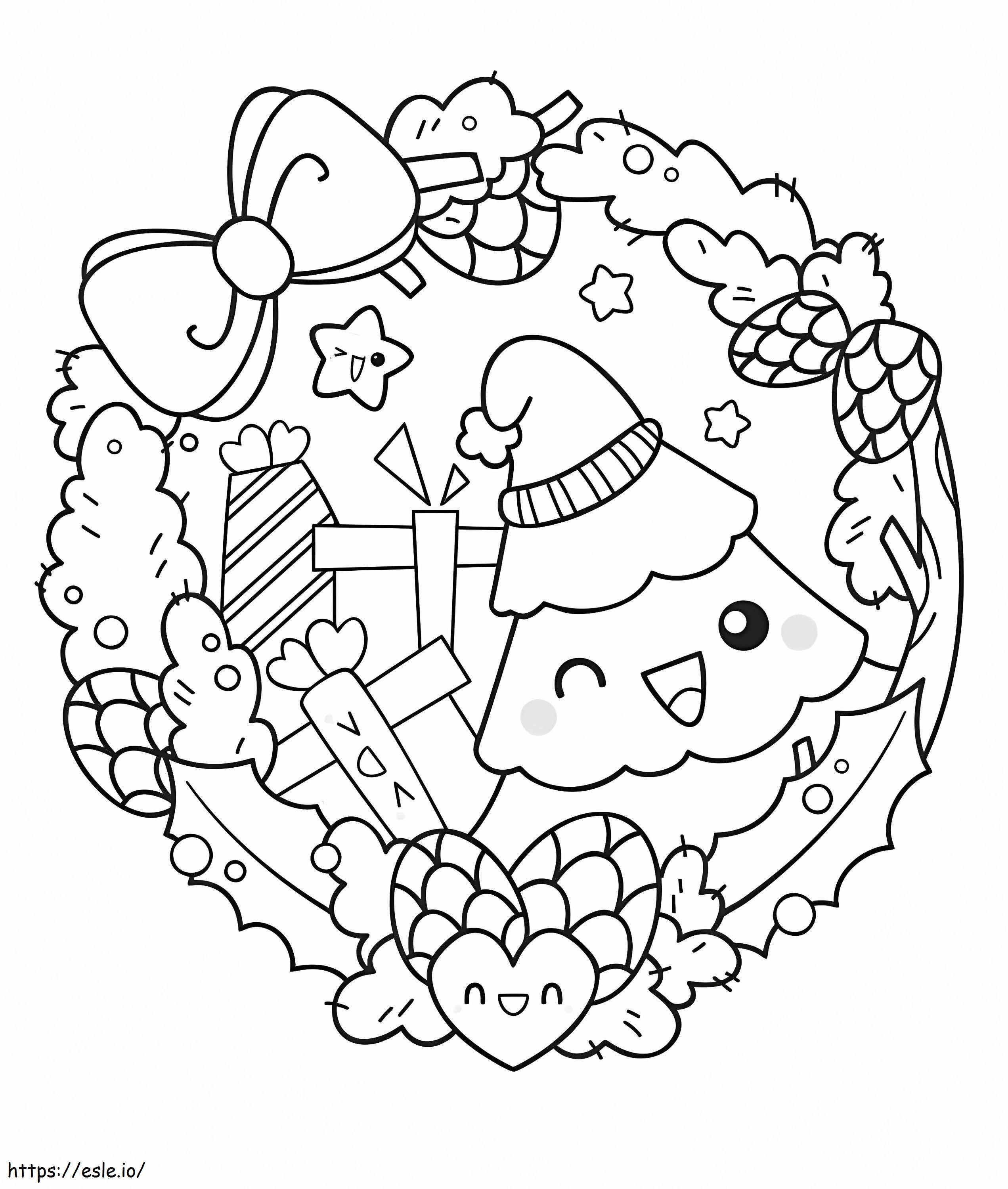 Cute Christmas Wreath coloring page