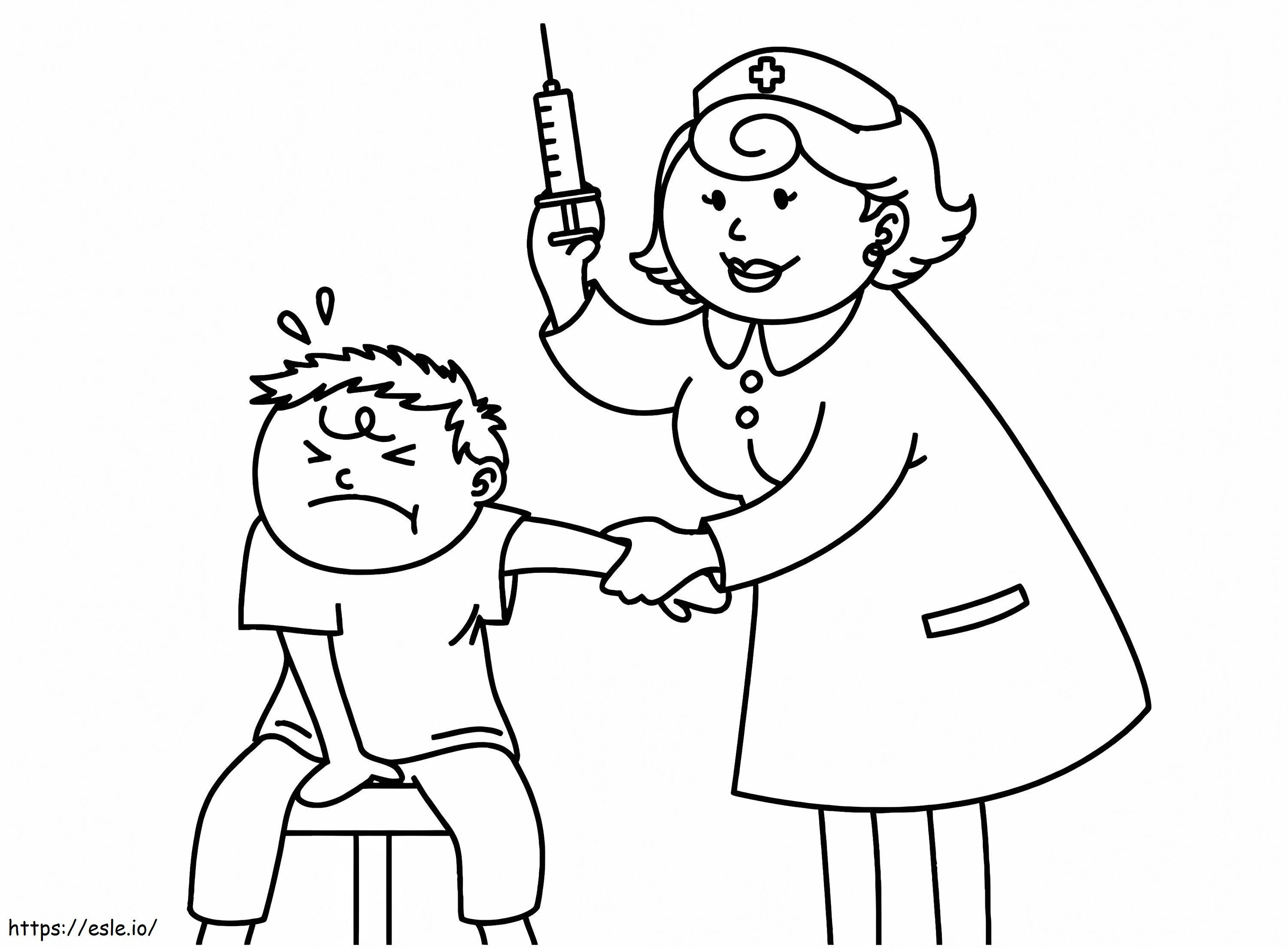 O paciente fica assustado com o médico por causa da injeção para colorir