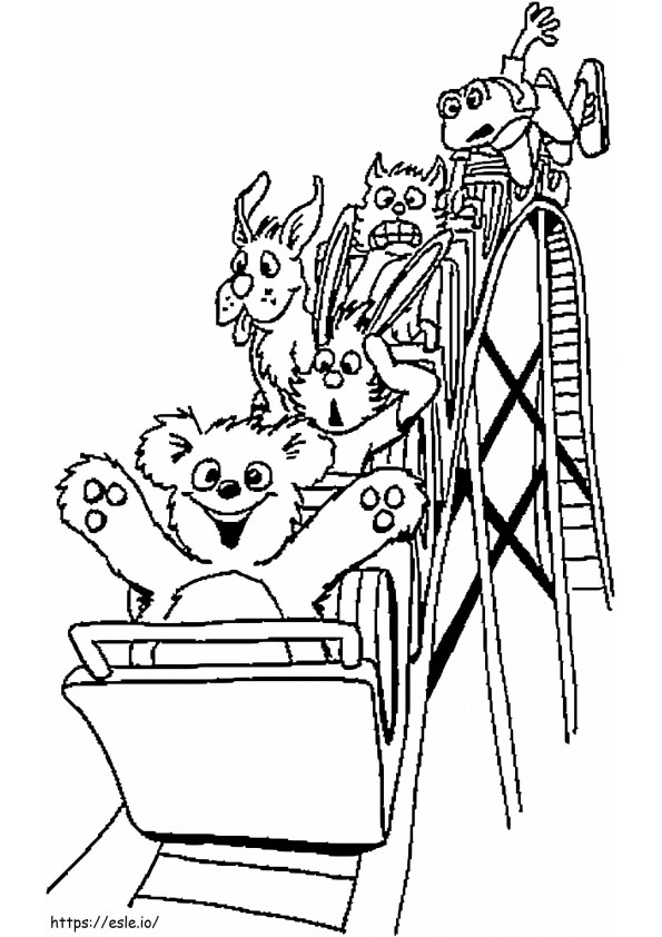 Animals On The Roller Coaster coloring page