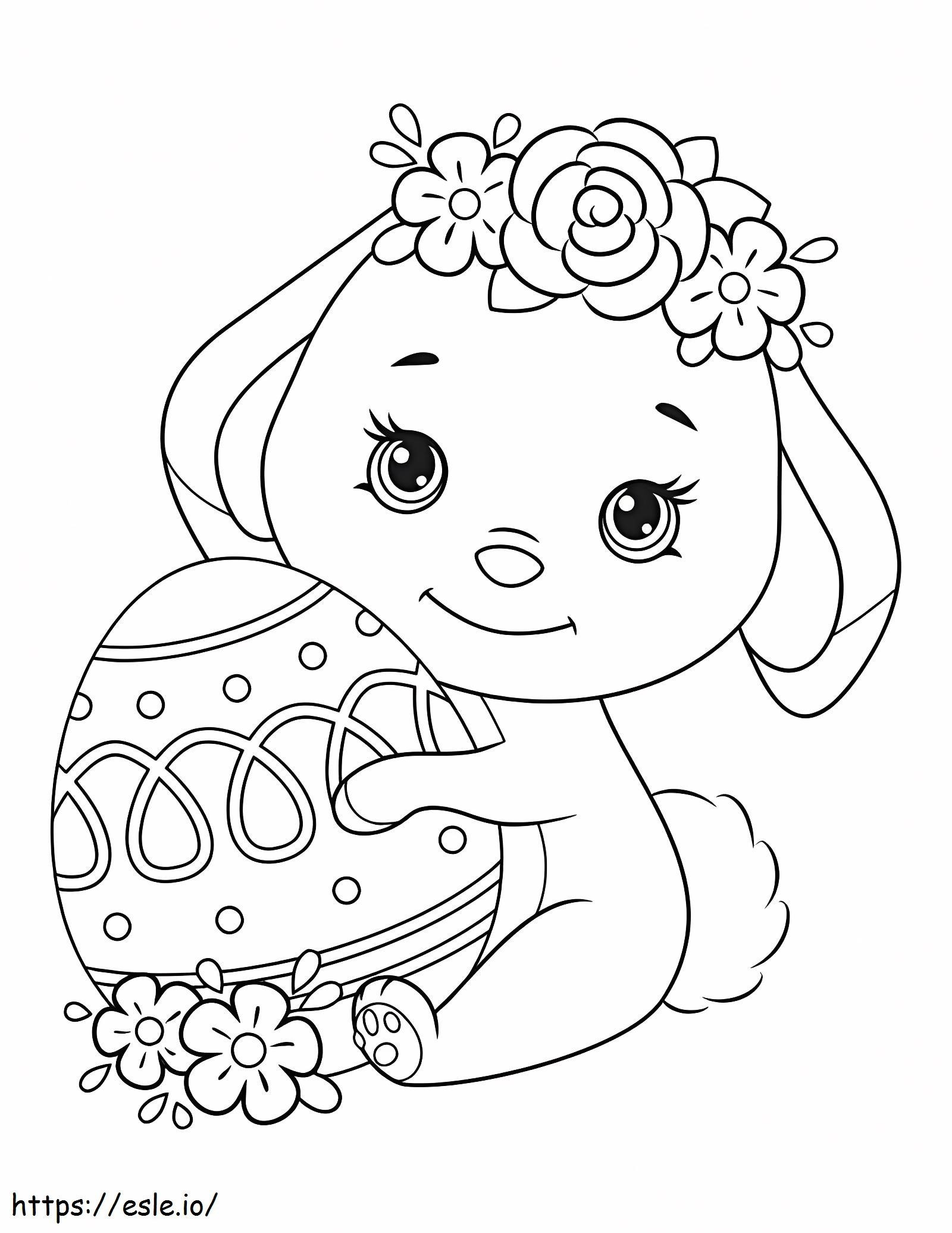 Coloriage Lapin souriant avec Pâques à imprimer dessin