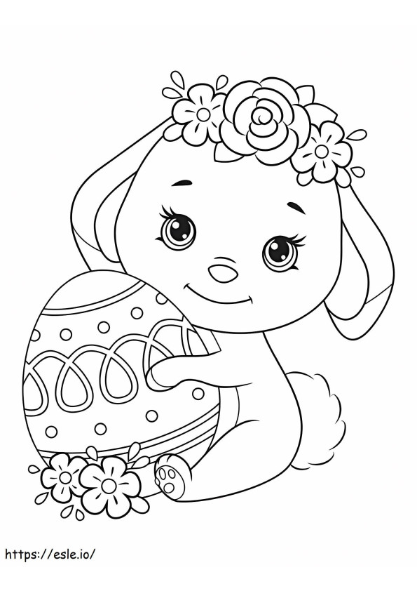 Coloriage Lapin souriant avec Pâques à imprimer dessin