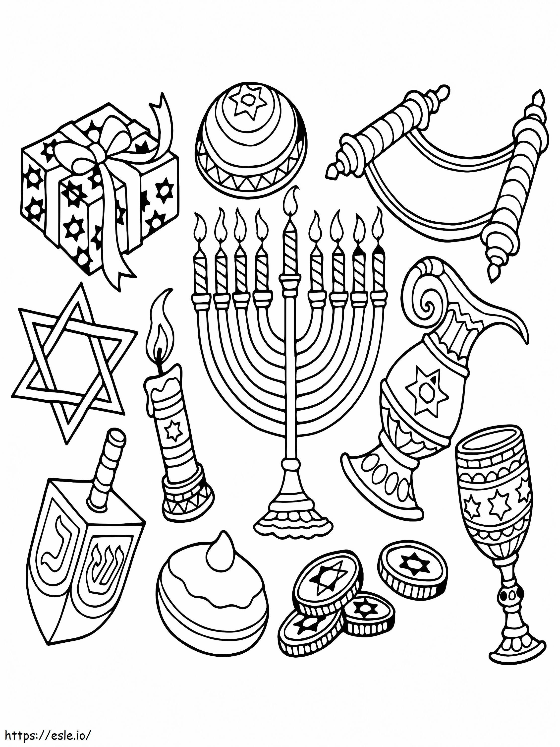 Símbolos de Hanukkah para colorir