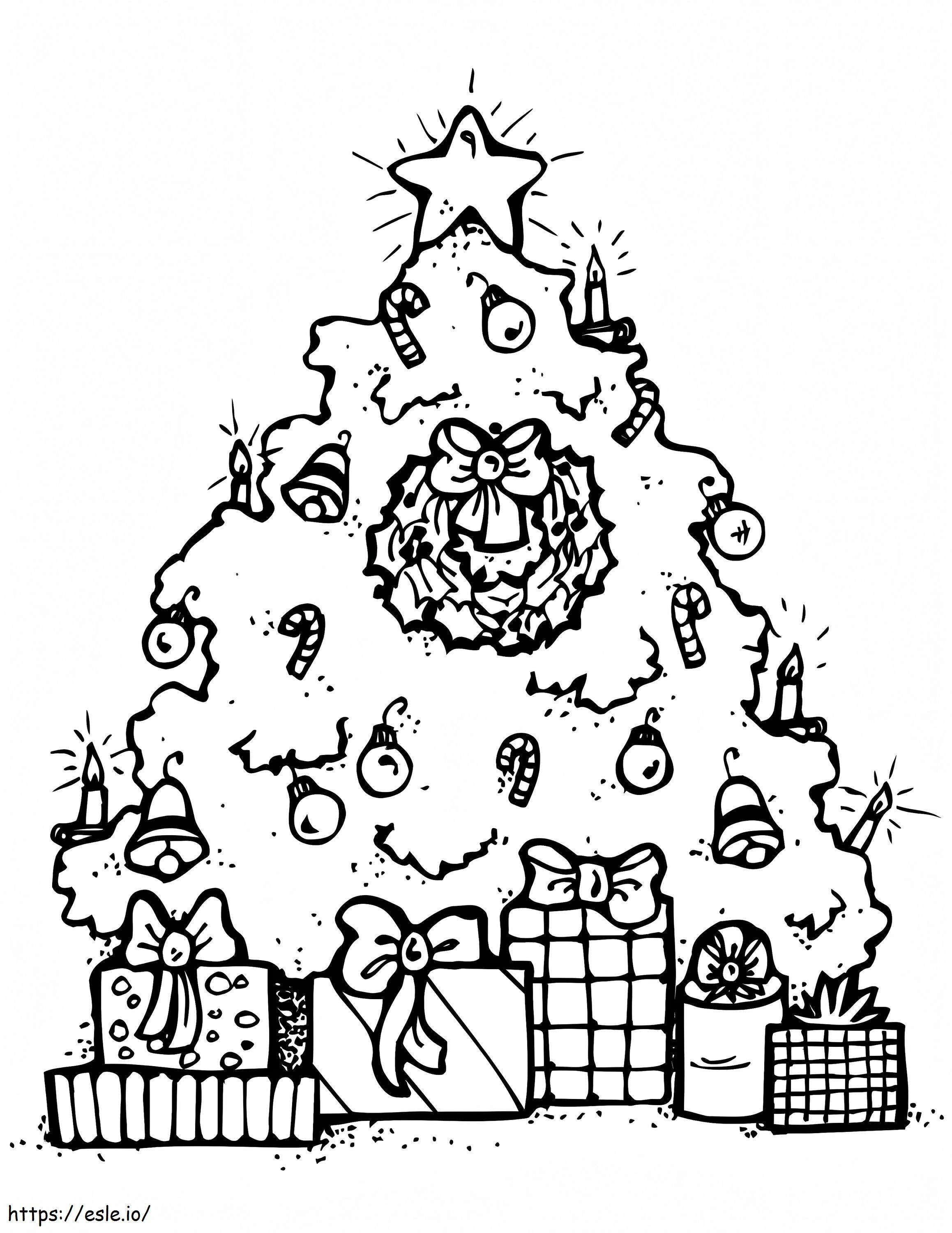 Pohon Natal Dan Hadiah 4 Gambar Mewarnai