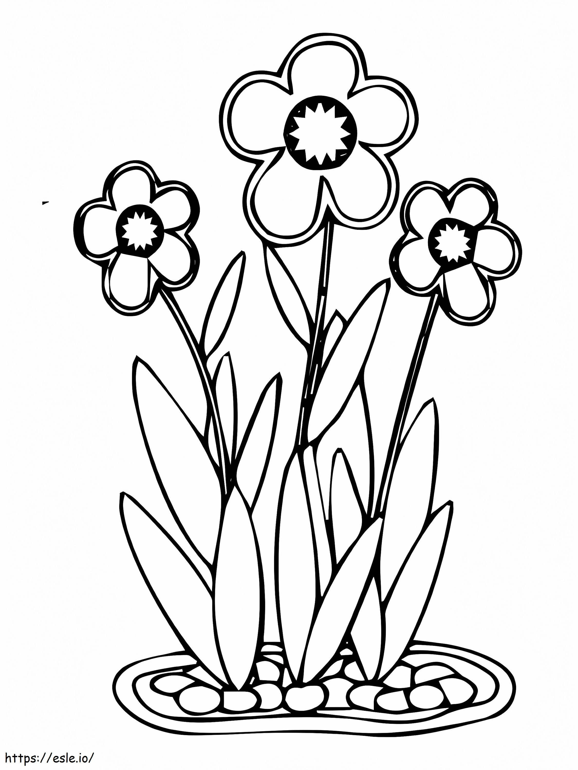Coloriage Extérieur Facile Trois Fleurs à imprimer dessin