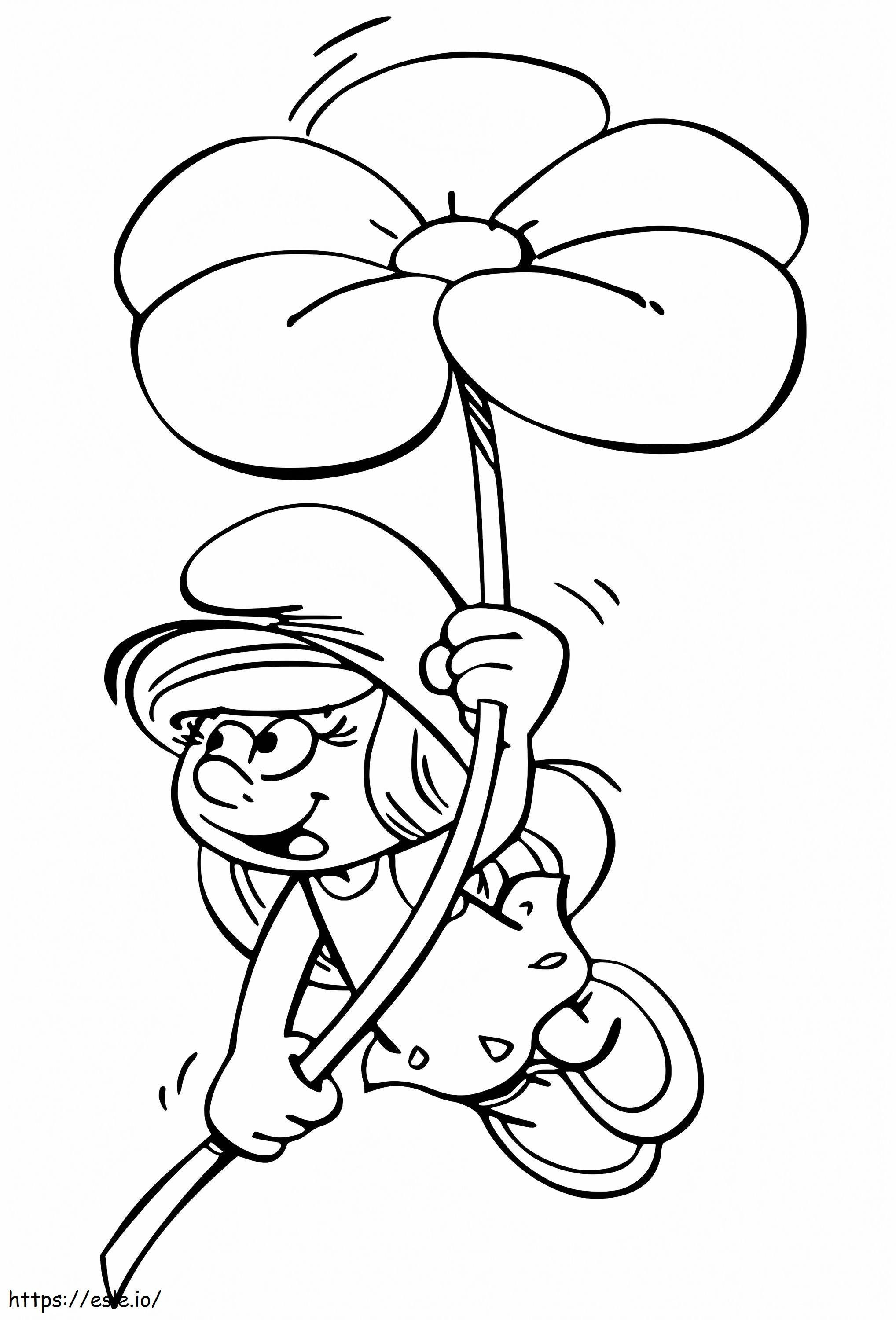 Smurfette And Flower coloring page