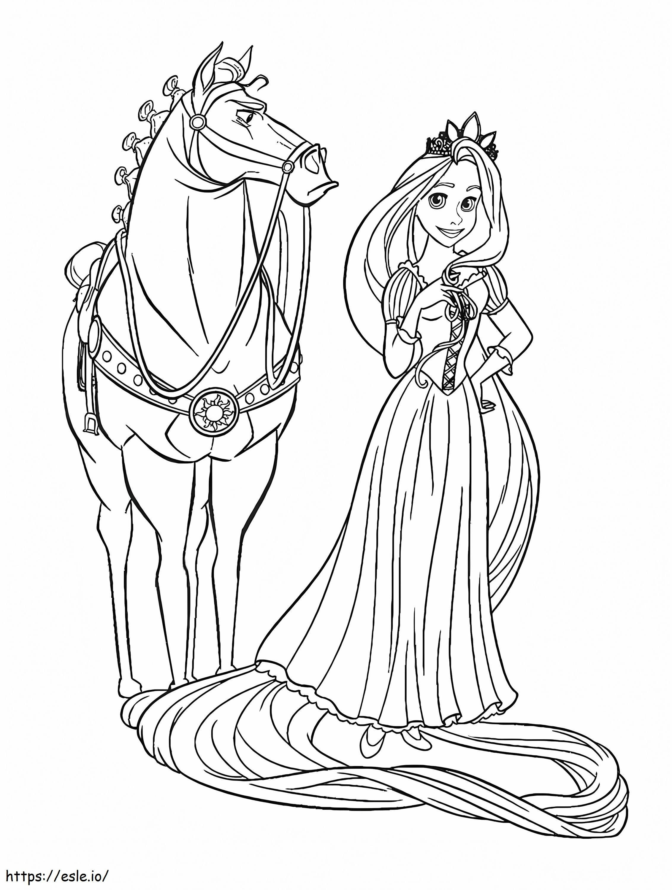 Prinsessa Rapunzel ja hevonen värityskuva