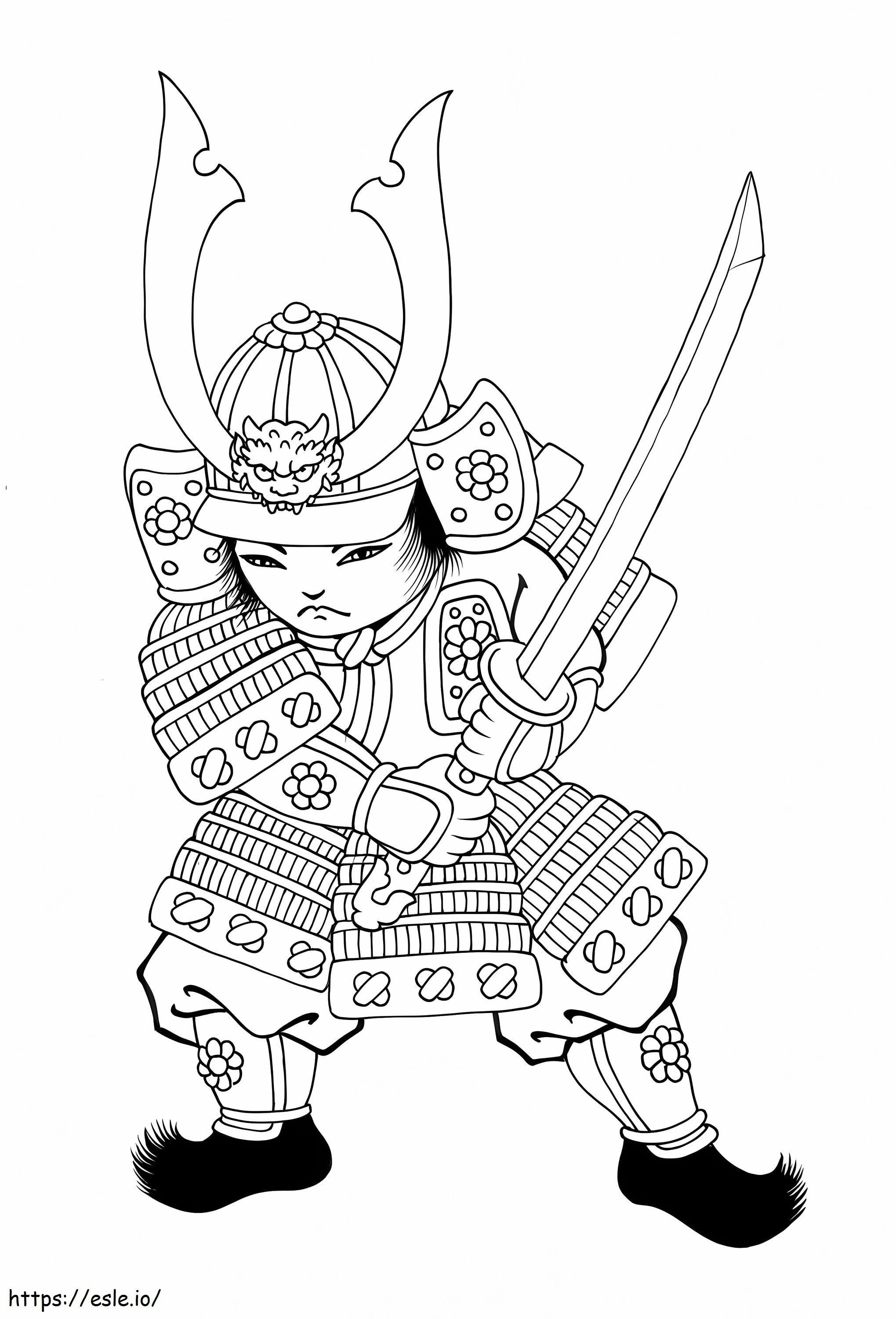 Samurai Chibi com espada para colorir