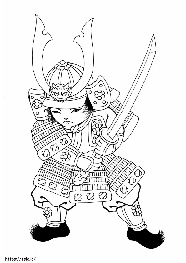 Chibi Samurai Miekalla värityskuva