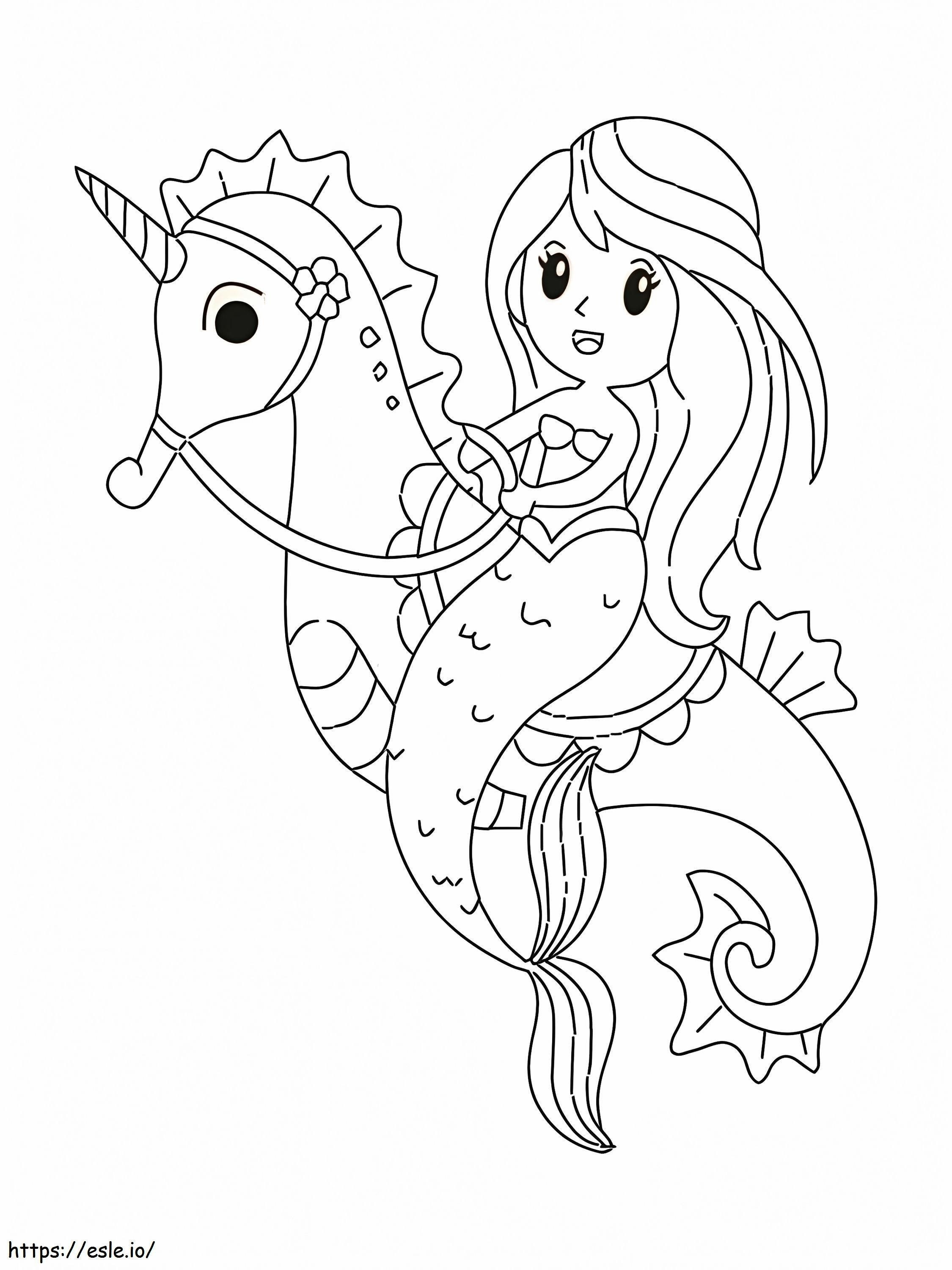 Sereia e cavalo marinho fofos para colorir