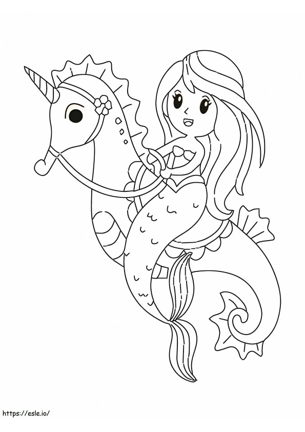 Sereia e cavalo marinho fofos para colorir