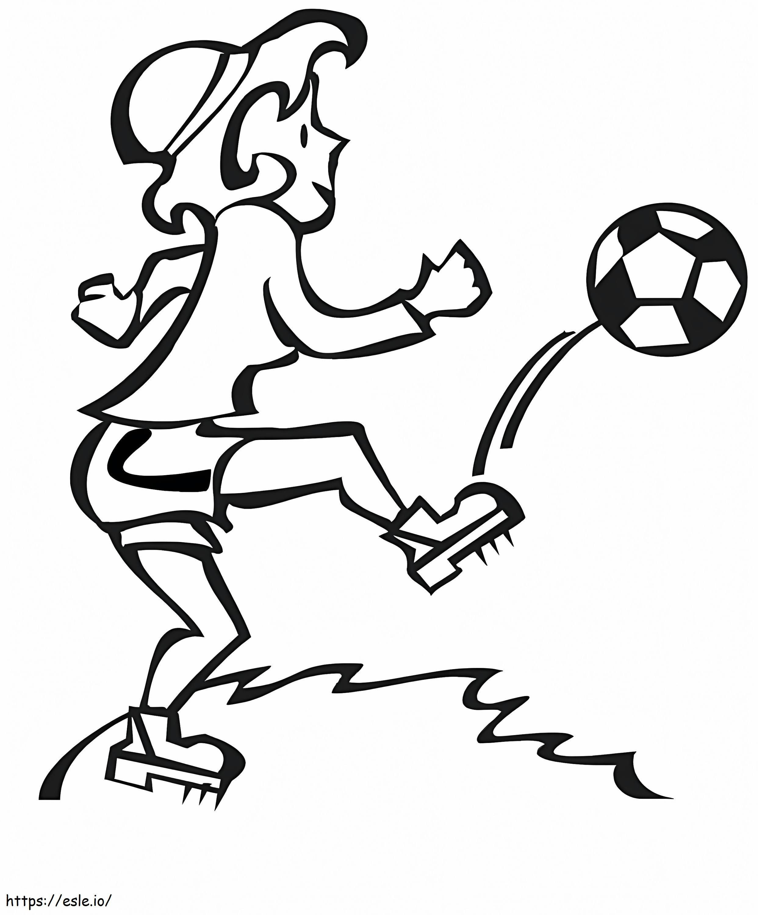 Desen cu o fată care dă cu piciorul în minge de colorat