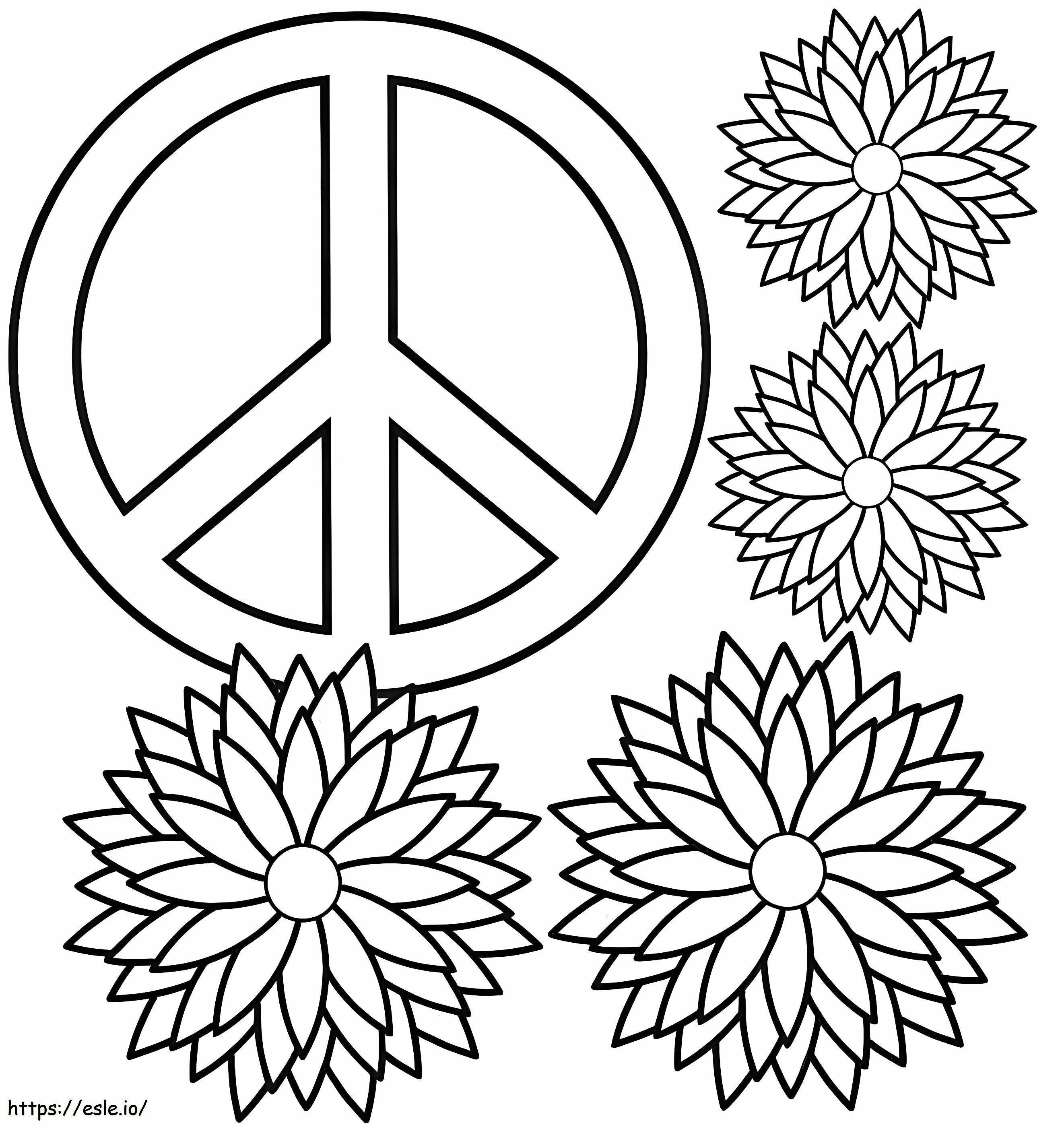 Coloriage Fleurs avec signe de paix à imprimer dessin