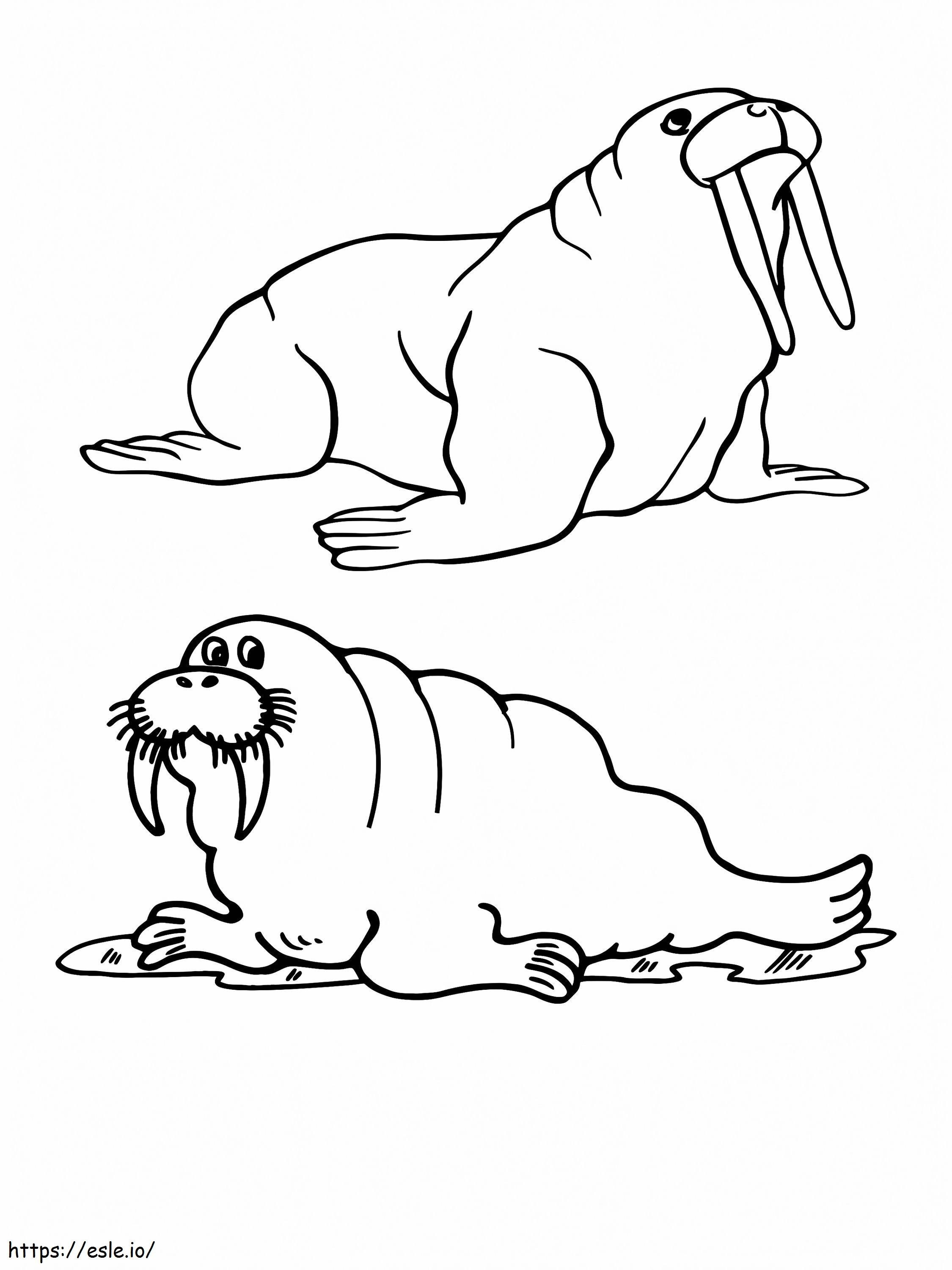 Two Walruses Arctic Animals coloring page