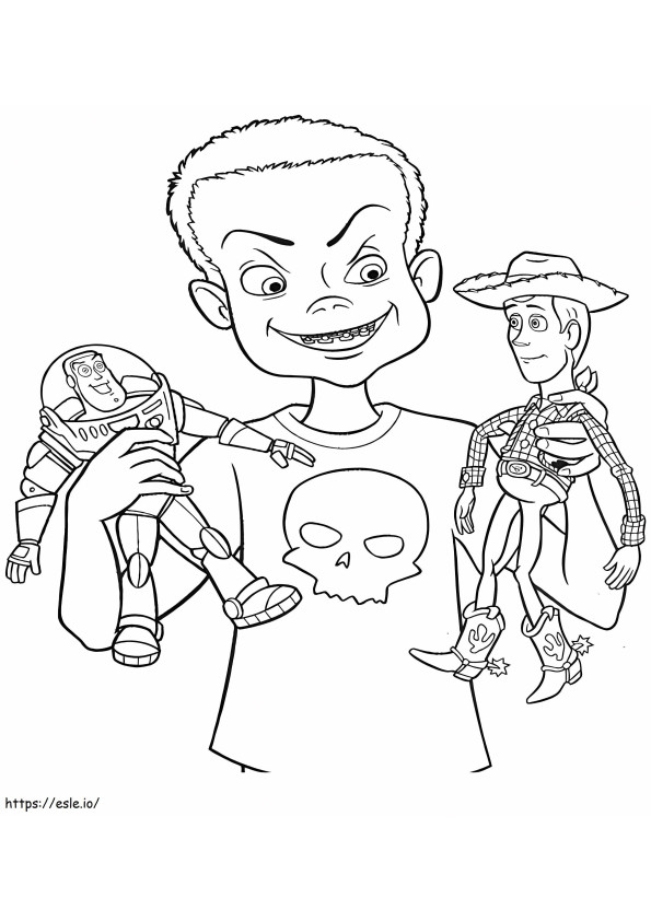 Băiat ținând Buzz și Woody de colorat