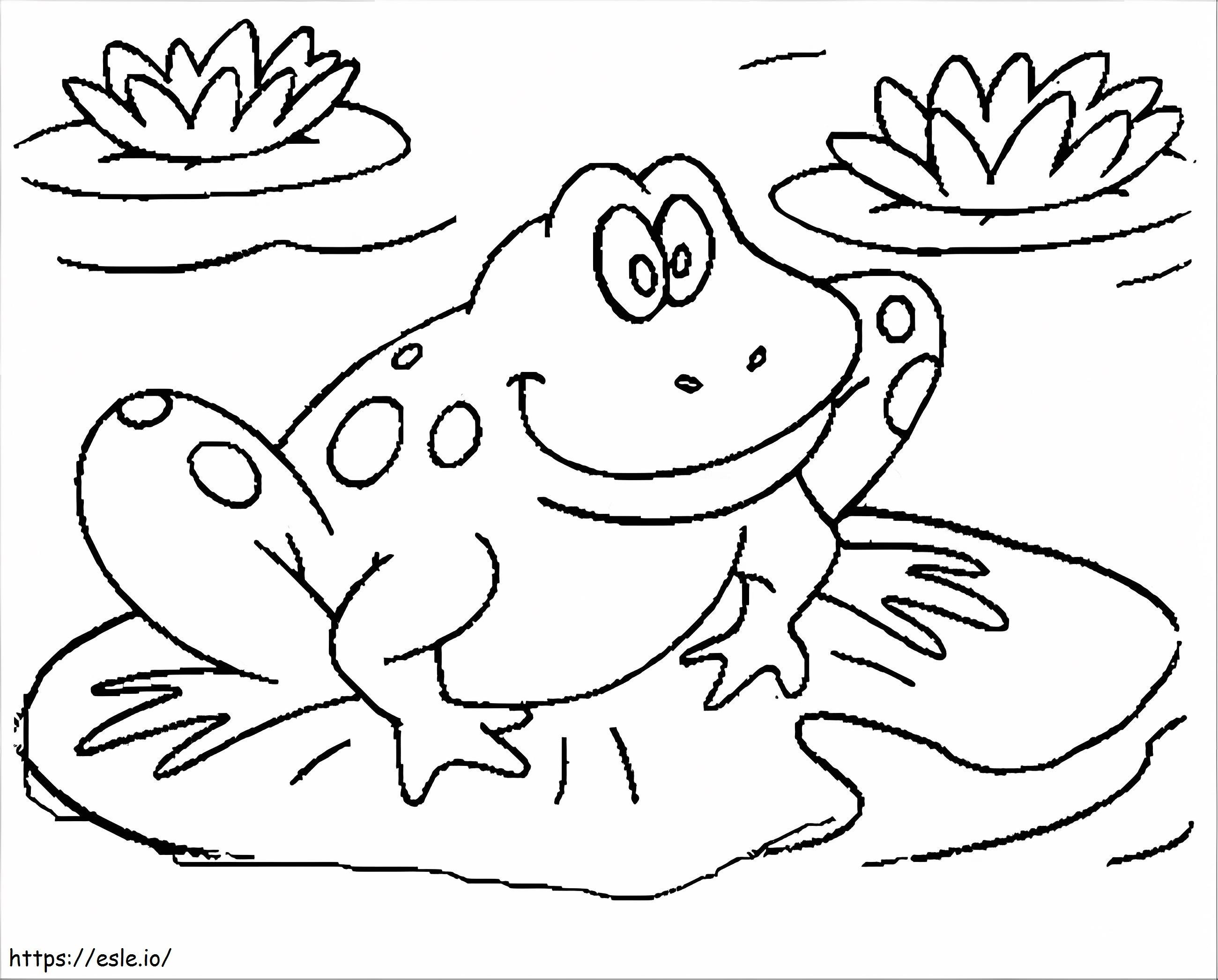 微笑む葉の上のカエル ぬりえ - 塗り絵