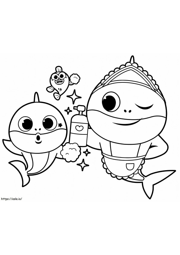 Bebe Tiburon com mamãe Tiburon para colorir