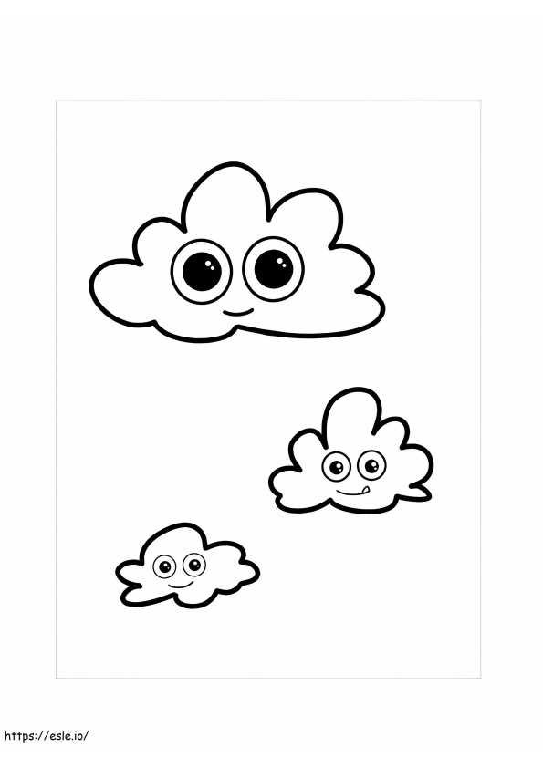 Três nuvens fofas para colorir