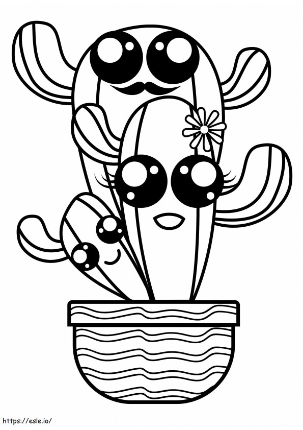 Coloriage Cactus en pot Kawaii à imprimer dessin