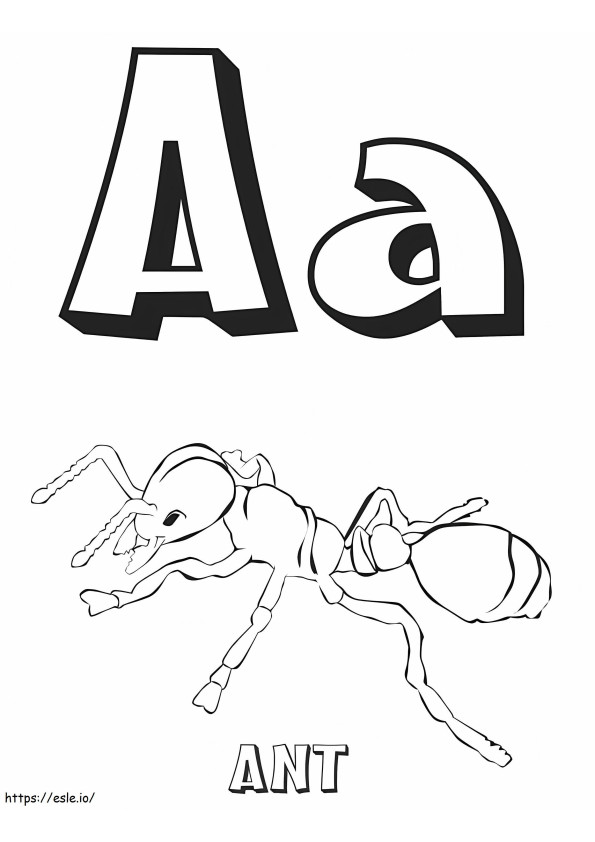 Muurahainen kirjain A 1 värityskuva