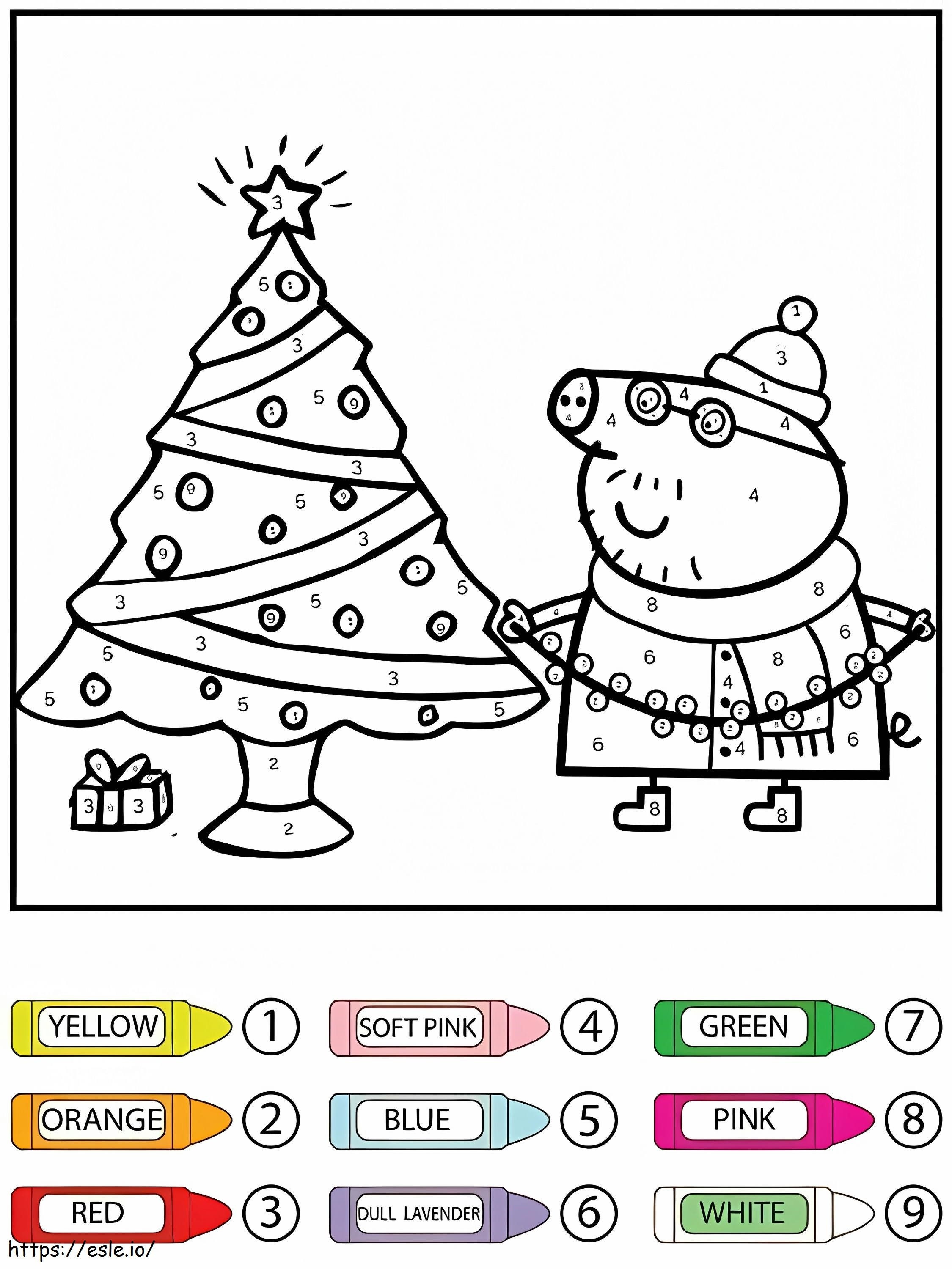 Coloriage Couleur par numéro de l'arbre de Noël et de Peppa Pig à imprimer dessin
