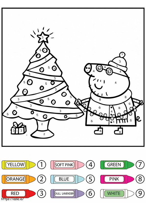 Pomul de Crăciun și Peppa Pig culoare după număr de colorat