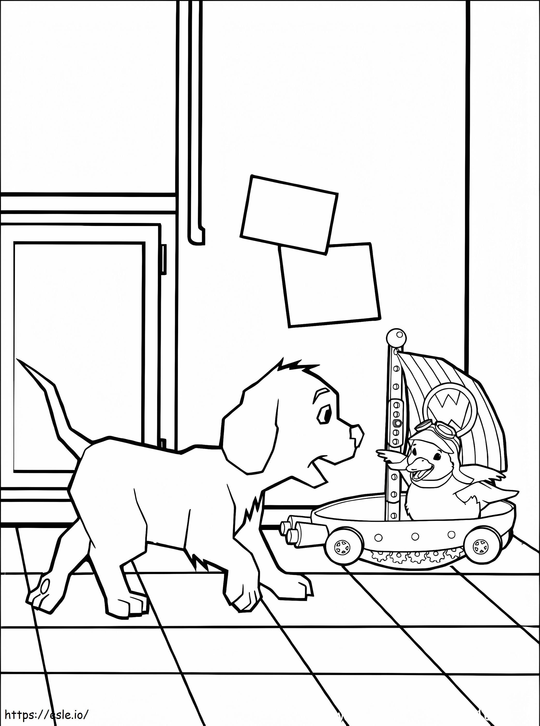 Ming Ming Duckling On Flyboat And Dog coloring page