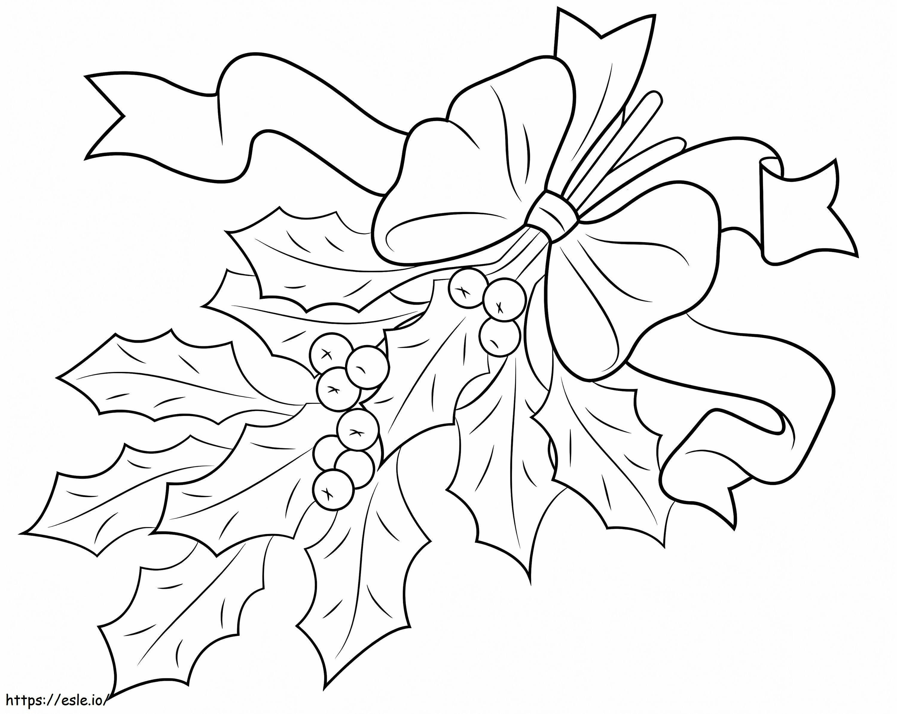Christmas Holly With Bow coloring page