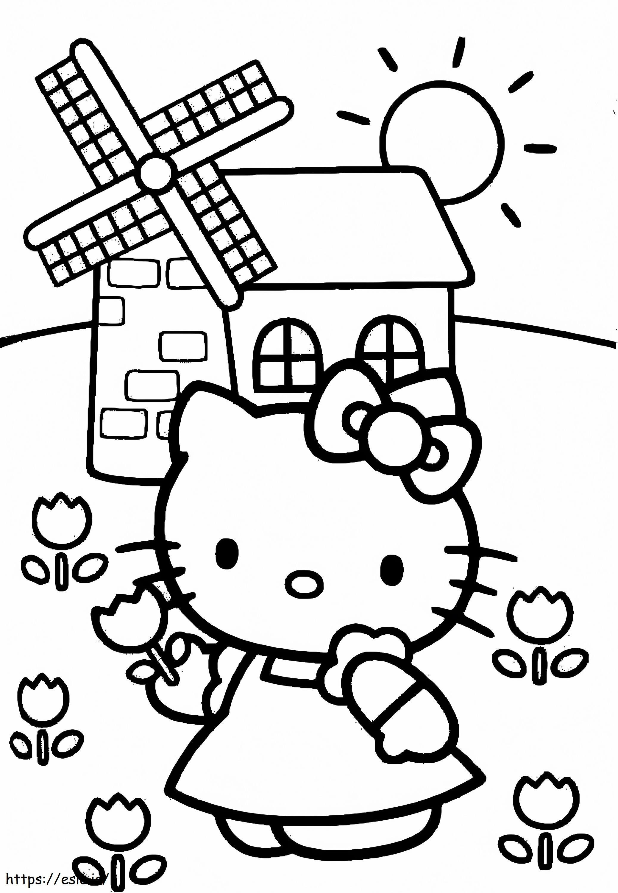 Hello Kitty In The Flower Garden coloring page